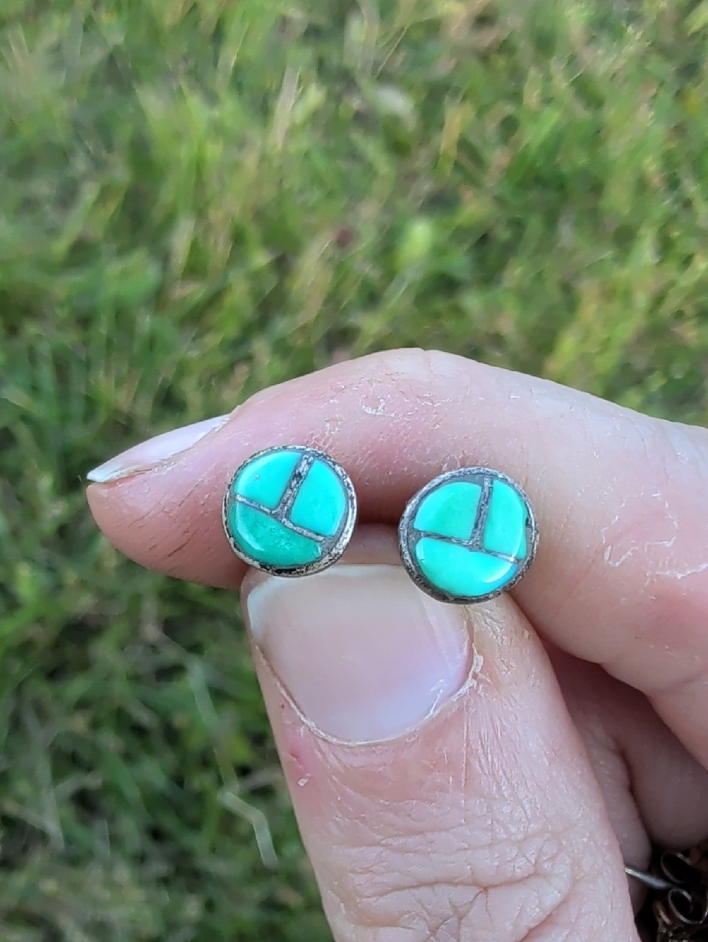 MCM Zuni Turquoise Inlay Sterling Silver Stud Earrings